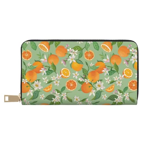 VOSERY Geldbörse Damen, Leder Bifold Multi Card Wallet Cute Orange Flower Damen Geldbörsen Lange Geldbörse von VOSERY