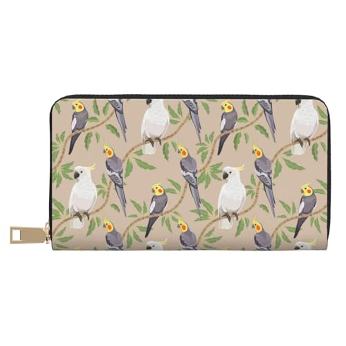 VOSERY Geldbörse Damen, Leder Bifold Multi Card Wallet Cute Papagei On Branch Damen Geldbörsen Lange Geldbörse von VOSERY