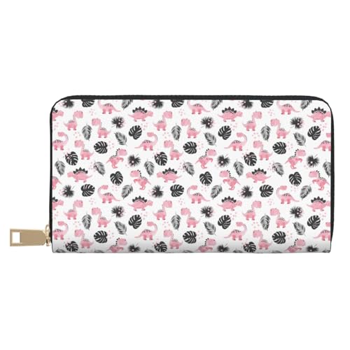 VOSERY Geldbörse Damen, Leder Bifold Multi Card Wallet Cute Pink Dinosaurier Damen Lange Geldbörse Geldbörsen von VOSERY