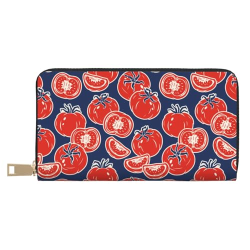 VOSERY Geldbörse Damen, Leder Bifold Multi Card Wallet Cute Red Tomato Blue Damen Geldbörsen Lange Geldbörse von VOSERY