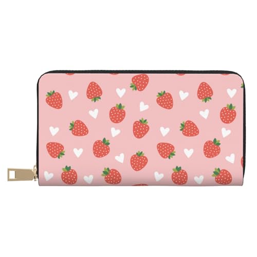 VOSERY Geldbörse Damen, Leder Bifold Multi Card Wallet Cute Strawberry White Love Damen Geldbörsen Lange Geldbörse von VOSERY