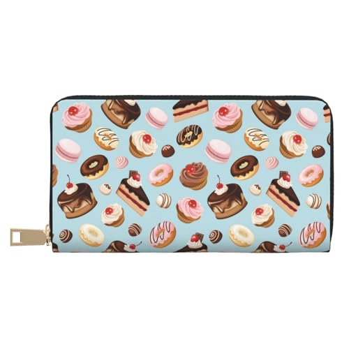 VOSERY Geldbörse Damen, Leder Bifold Multi Card Wallet Donut Kuchen Print Damen Geldbörsen Lange Geldbörse von VOSERY