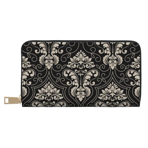 VOSERY Geldbörse Damen, Leder Bifold Multi Card Wallet Elegant Schwarz Floral Damast Damen Lange Geldbörse Geldbörsen VOSERY Geldbörse Damen, Leder Bifold Multi Card Wallet Elegant Schwarz Floral Damast Damen Lange Geldbörse Geldbörsen von VOSERY