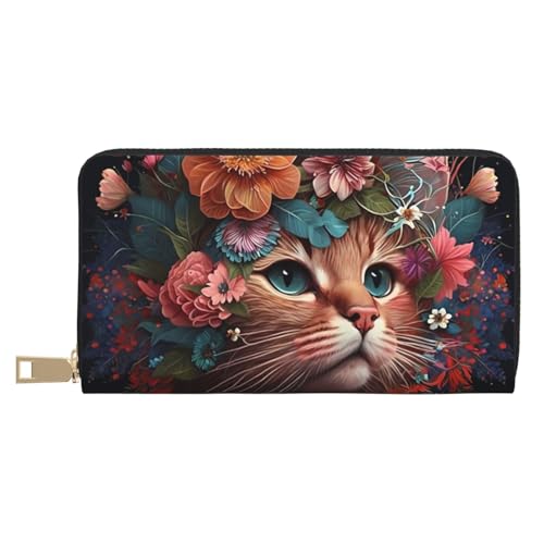 VOSERY Geldbörse Damen, Leder Bifold Multi Card Wallet Flower Crown Cat Damen Lange Geldbörse Geldbörsen VOSERY Geldbörse Damen, Leder Bifold Multi Card Wallet Flower Crown Cat Damen Lange Geldbörse Geldbörsen von VOSERY