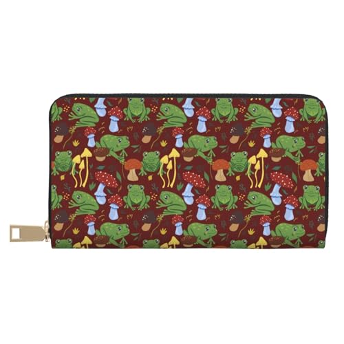 VOSERY Geldbörse Damen, Leder Bifold Multi Card Wallet Frösche und Pilze Damen Lange Geldbörse Geldbörsen von VOSERY
