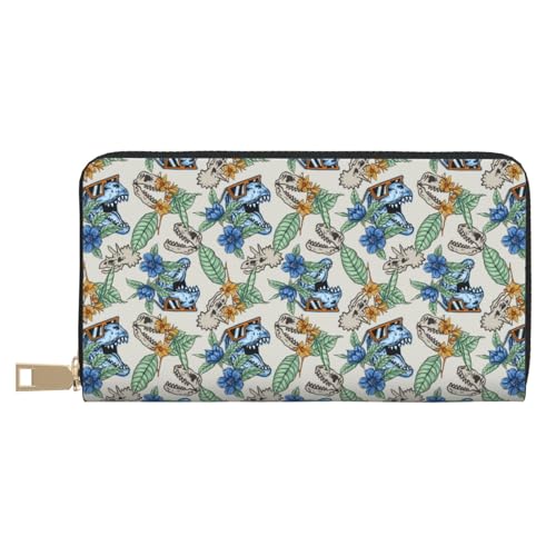 VOSERY Geldbörse Damen, Leder Bifold Multi Card Wallet Fun Dinosaurier Kopf Damen Lange Geldbörse Geldbörsen von VOSERY