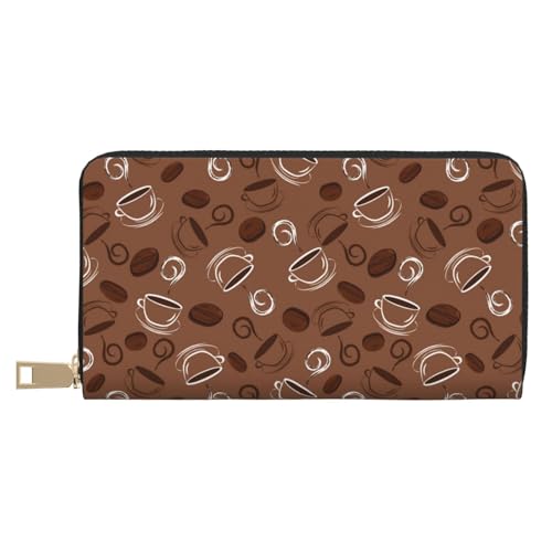 VOSERY Geldbörse Damen, Leder Bifold Multi Card Wallet Kaffeebohnen und Becher Druck Damen Geldbörsen Lange Geldbörse von VOSERY