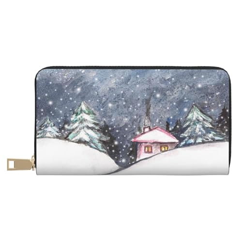VOSERY Geldbörse Damen, Leder Bifold Multi Card Wallet Landschaft für Weihnachten Damen Geldbörsen Lange Geldbörse von VOSERY