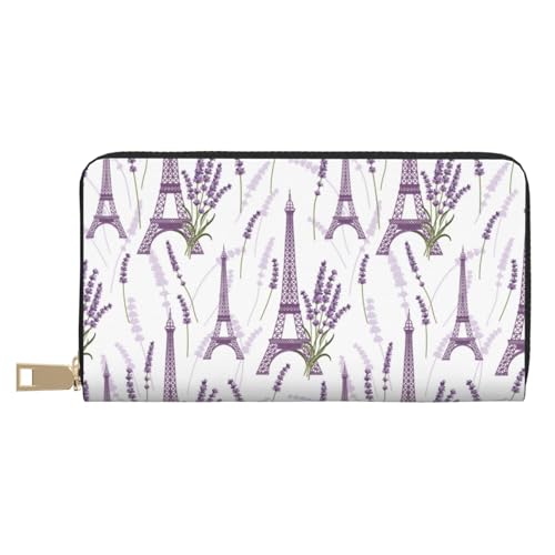 VOSERY Geldbörse Damen, Leder Bifold Multi Card Wallet Lustige Lavendel Blumen Damen Geldbörsen Lange Geldbörse von VOSERY
