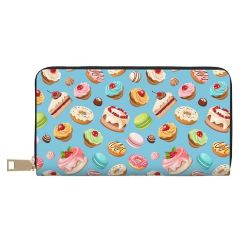VOSERY Geldbörse Damen, Leder Bifold Multi Card Wallet Macaron Cake Donut Print Damen Geldbörsen Lange Geldbörse von VOSERY