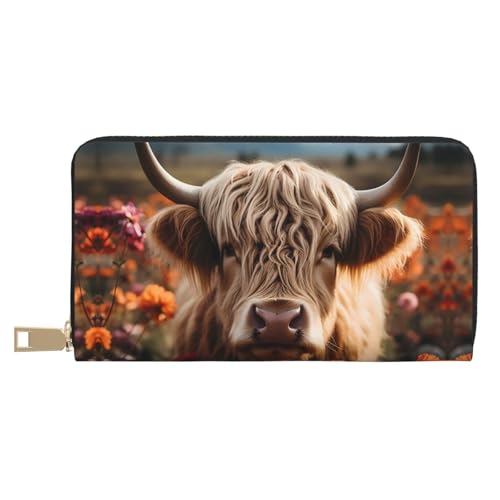 VOSERY Geldbörse Damen, Leder Bifold Multi Card Wallet Realistische Blume Kuh Damen Lange Geldbörse Geldbörsen von VOSERY