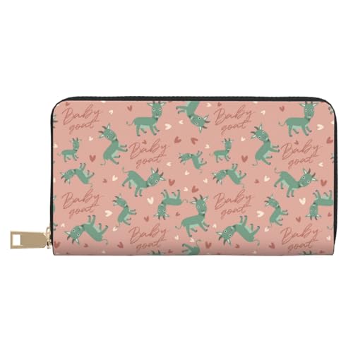 VOSERY Geldbörse Damen Leder Bifold Multi Card Wallet Abstrakte Cartoon Süße Ziege Grün Damen Geldbörsen Lange Geldbörse von VOSERY