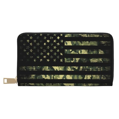 VOSERY Geldbörse Damen Leder Bifold Multi Card Wallet Amerikanische Flagge Camo Damen Geldbörsen Lange Geldbörse von VOSERY