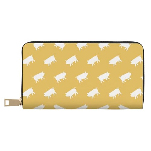 VOSERY Geldbörse Damen Leder Bifold Multi Card Wallet Artsy Cute Pig Gelb Damen Geldbörsen Lange Geldbörse von VOSERY
