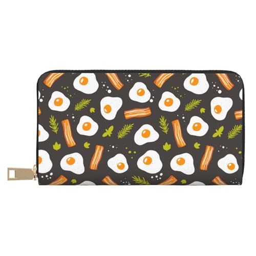 VOSERY Geldbörse Damen Leder Bifold Multi Card Wallet Bacon Omelette Rosmarin Damen Geldbörsen Lange Geldbörse von VOSERY
