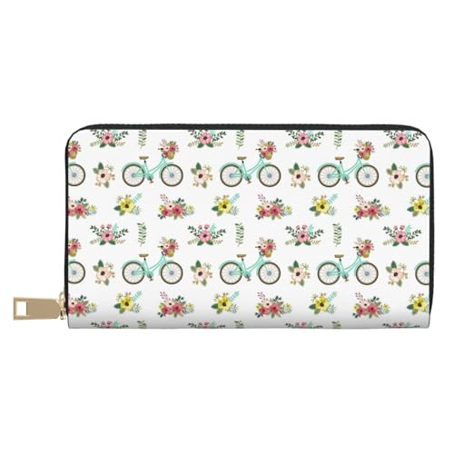 VOSERY Geldbörse Damen Leder Bifold Multi Card Wallet Bike Muster Blume Damen Geldbörsen Lange Geldbörse von VOSERY