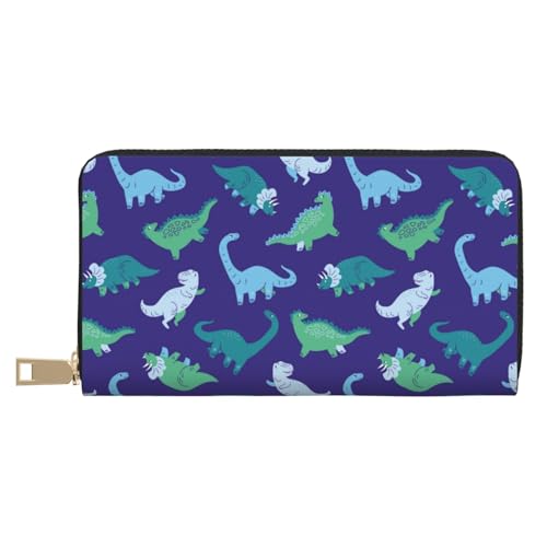 VOSERY Geldbörse Damen Leder Bifold Multi Card Wallet Blau Dinosaurier Muster Damen Geldbörsen Lange Geldbörse von VOSERY