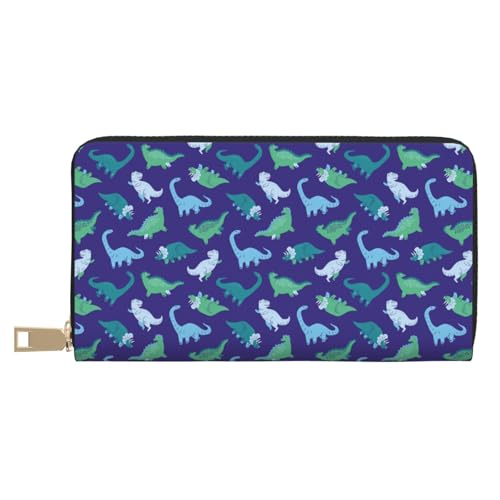 VOSERY Geldbörse Damen Leder Bifold Multi Card Wallet Blau Dinosaurier Muster Damen Lange Geldbörse Geldbörsen von VOSERY