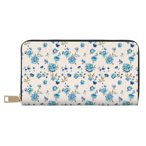VOSERY Geldbörse Damen Leder Bifold Multi Card Wallet Blau Rose Blumen Damen Lange Geldbörse Geldbörsen VOSERY Geldbörse Damen Leder Bifold Multi Card Wallet Blau Rose Blumen Damen Lange Geldbörse Geldbörsen von VOSERY