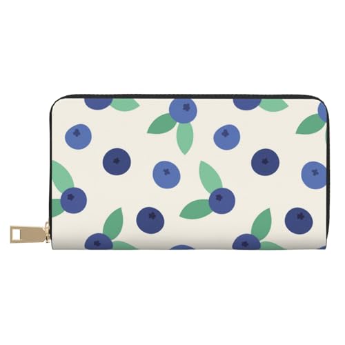 VOSERY Geldbörse Damen Leder Bifold Multi Card Wallet Blueberry Muster Cartoon Damen Geldbörsen Lange Geldbörse von VOSERY