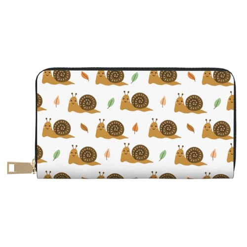 VOSERY Geldbörse Damen Leder Bifold Multi Card Wallet Braun Weiß Schnecke Print Damen Geldbörsen Lange Geldbörse von VOSERY