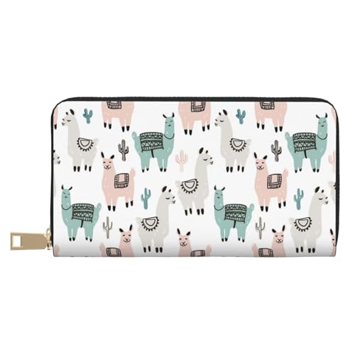 VOSERY Geldbörse Damen Leder Bifold Multi Card Wallet Cartoon Cute Funny Alpaka Kaktus Damen Geldbörsen Lange Geldbörse von VOSERY