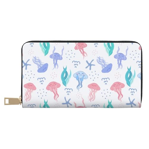 VOSERY Geldbörse Damen Leder Bifold Multi Card Wallet Cartoon Quallen Seetang Damen Geldbörsen Lange Geldbörse von VOSERY