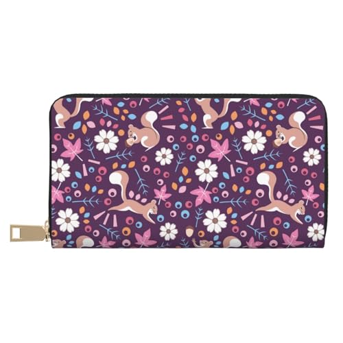 VOSERY Geldbörse Damen Leder Bifold Multi Card Wallet Casual Cartoon Cute Squirrel Damen Geldbörsen Lange Geldbörse von VOSERY