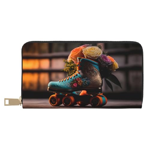 VOSERY Geldbörse Damen Leder Bifold Multi Card Wallet Classic Floral Blau Skate Schuhe Damen Geldbörsen Lange Geldbörse von VOSERY