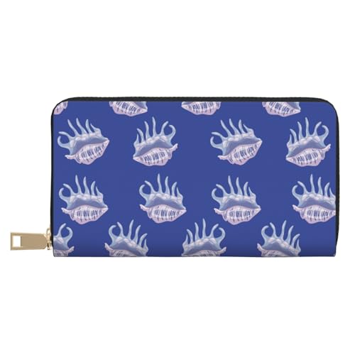 VOSERY Geldbörse Damen Leder Bifold Multi Card Wallet Conch Print Navy Blau Damen Geldbörsen Lange Geldbörse von VOSERY