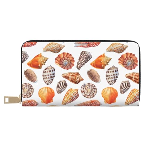 VOSERY Geldbörse Damen Leder Bifold Multi Card Wallet Conch Shell No.J914 Damen Geldbörsen Lange Geldbörse von VOSERY