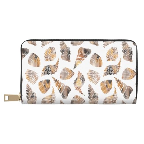 VOSERY Geldbörse Damen Leder Bifold Multi Card Wallet Conch Shells Print No.9018 Damen Geldbörsen Lange Geldbörse von VOSERY