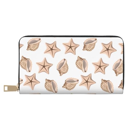 VOSERY Geldbörse Damen Leder Bifold Multi Card Wallet Conch Shells Print No.9073 Damen Geldbörsen Lange Geldbörse von VOSERY