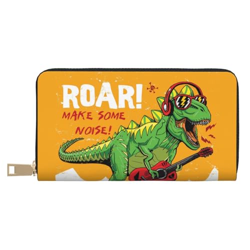 VOSERY Geldbörse Damen Leder Bifold Multi Card Wallet Cool Dinosaurier Spielen Gitarre Damen Geldbörsen Lange Geldbörse von VOSERY