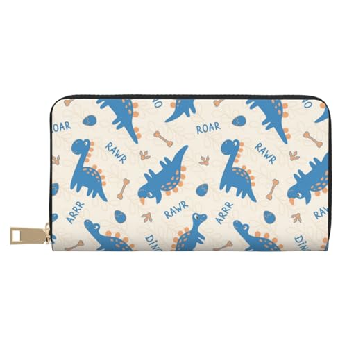 VOSERY Geldbörse Damen Leder Bifold Multi Card Wallet Cute Blue Dinosaurier Damen Geldbörsen Lange Geldbörse von VOSERY
