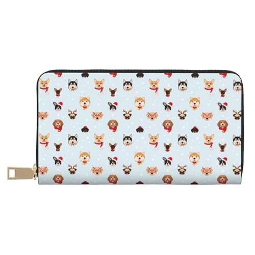 VOSERY Geldbörse Damen Leder Bifold Multi Card Wallet Cute Dog Puppy Weihnachten Damen Geldbörsen Lange Geldbörse von VOSERY