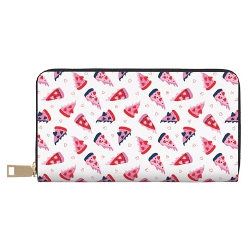 VOSERY Geldbörse Damen Leder Bifold Multi Card Wallet Cute Love Pizza Pink Damen Lange Geldbörse Geldbörsen von VOSERY