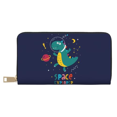 VOSERY Geldbörse Damen Leder Bifold Multi Card Wallet Dinosau Space Explorer Damen Geldbörsen Lange Geldbörse von VOSERY
