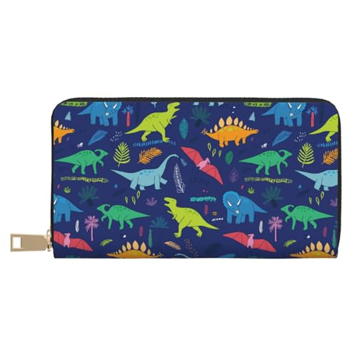 VOSERY Geldbörse Damen Leder Bifold Multi Card Wallet Dinosaurier Abenteuer Damen Geldbörsen Lange Geldbörse von VOSERY