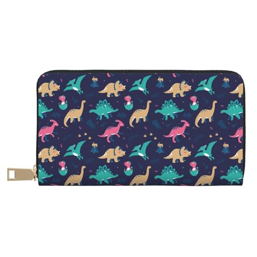 VOSERY Geldbörse Damen Leder Bifold Multi Card Wallet Dinosaurier Print L Damen Lange Geldbörse Geldbörsen von VOSERY