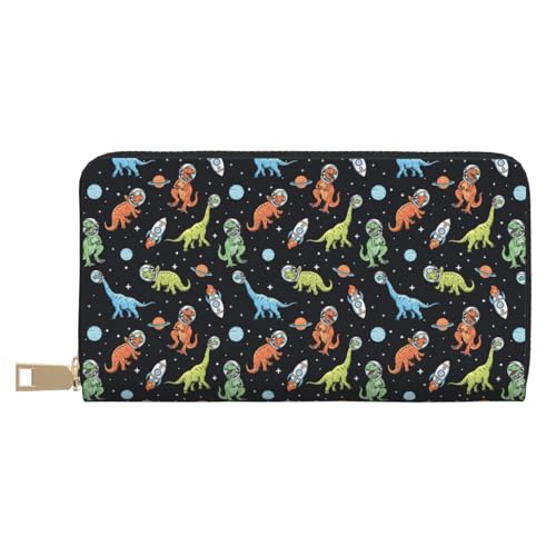VOSERY Geldbörse Damen Leder Bifold Multi Card Wallet Dinosaurier Space Damen Lange Geldbörse Geldbörsen von VOSERY