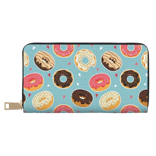 VOSERY Geldbörse Damen Leder Bifold Multi Card Wallet Donut Print Blau Polka Dots Damen Geldbörsen Lange Geldbörse von VOSERY