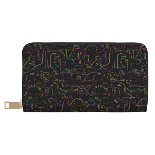 VOSERY Geldbörse Damen Leder Bifold Multi Card Wallet Doodle Dinosaurier Damen Geldbörsen Lange Geldbörse von VOSERY