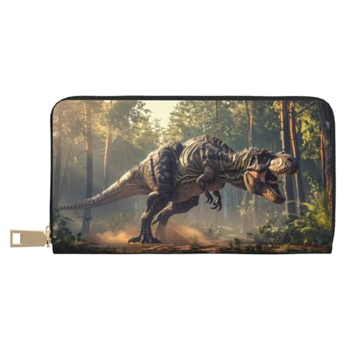 VOSERY Geldbörse Damen Leder Bifold Multi Card Wallet Dschungel Dinosaurier Damen Lange Geldbörse Geldbörsen von VOSERY