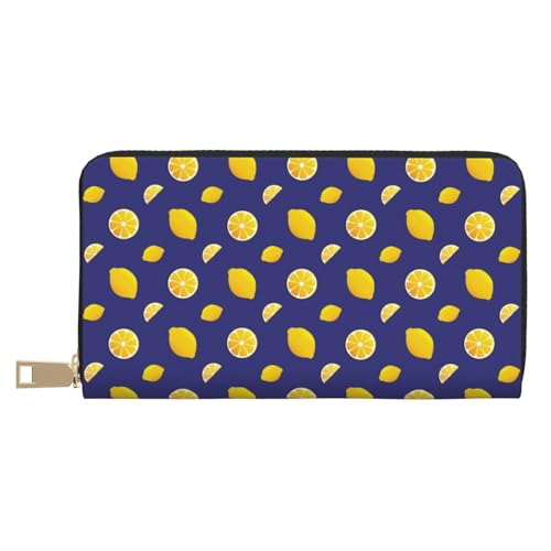 VOSERY Geldbörse Damen Leder Bifold Multi Card Wallet Dunkelblau Lemon Damen Geldbörsen Lange Geldbörse von VOSERY