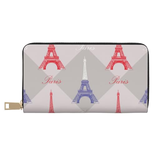 VOSERY Geldbörse Damen Leder Bifold Multi Card Wallet Eiffelturm Rot Blau Damen Geldbörsen Lange Geldbörse von VOSERY