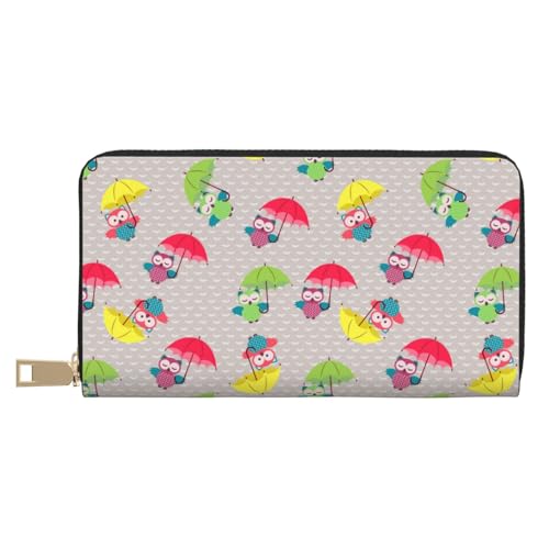 VOSERY Geldbörse Damen Leder Bifold Multi Card Wallet Eulen mit Regenschirm Damen Geldbörsen Lange Geldbörse von VOSERY
