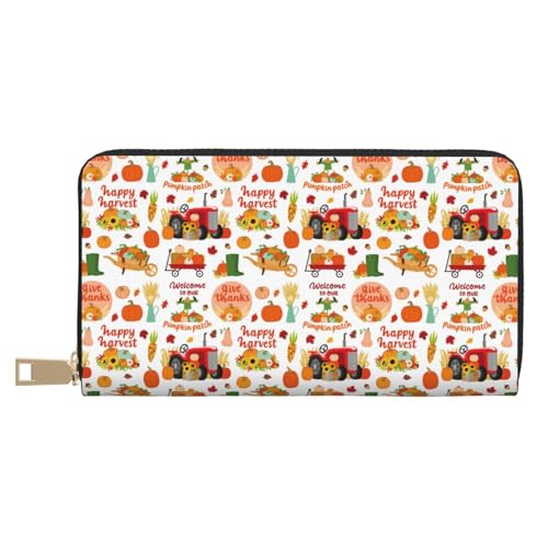 VOSERY Geldbörse Damen Leder Bifold Multi Card Wallet Fall Farm Pumpkin Damen Lange Geldbörse Geldbörsen von VOSERY