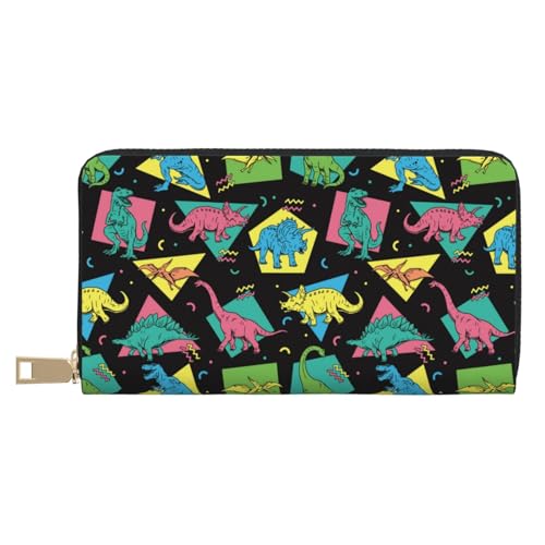 VOSERY Geldbörse Damen Leder Bifold Multi Card Wallet Geometrische Dinosaurier Damen Geldbörsen Lange Geldbörse von VOSERY