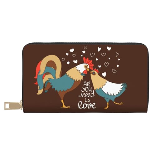 VOSERY Geldbörse Damen Leder Bifold Multi Card Wallet Hahn und Huhn Damen Lange Geldbörse Geldbörsen von VOSERY